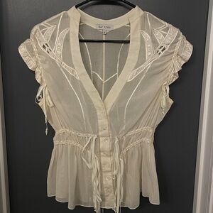 Zac Posen Cream Flutter Sleeve Ruffled Blouse